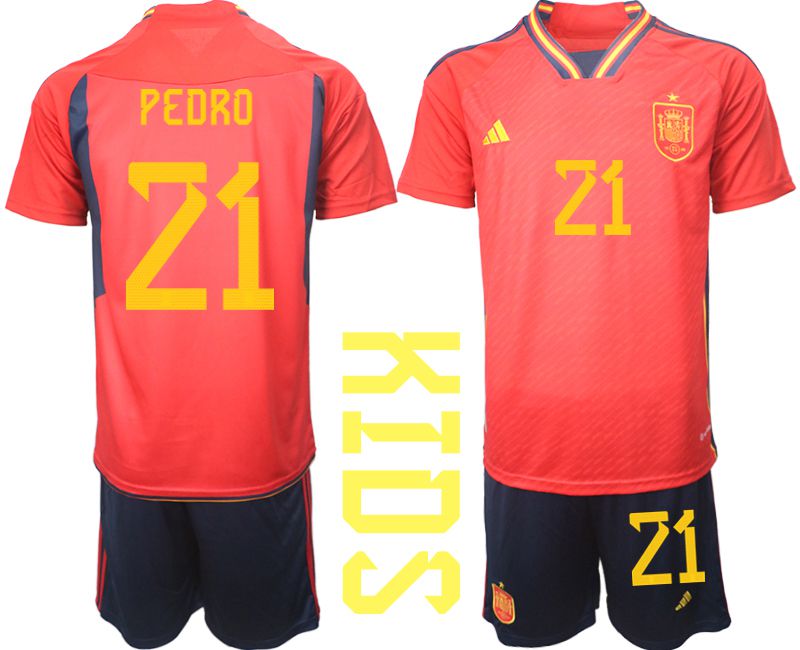 Youth 2022 World Cup National Team Spain home red #21 Soccer Jersey->youth soccer jersey->Youth Jersey